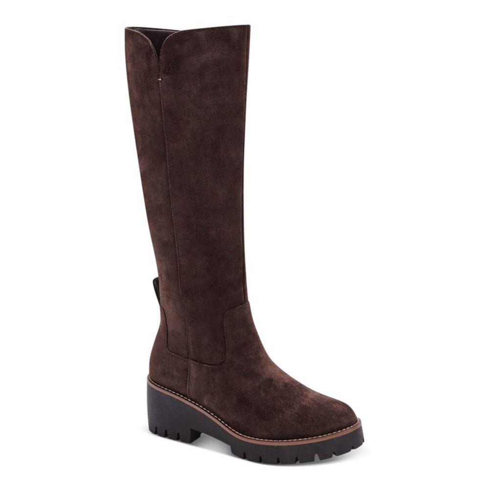 AQUA COLLEGE Womens Brown Waterproof Dash Round Toe Block Heel Riding Boot 10 M